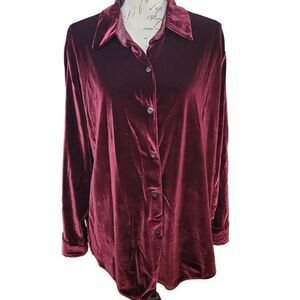 Carolyn Taylor Women's Size Large Maroon Long Sleeve Collared Velvet Top